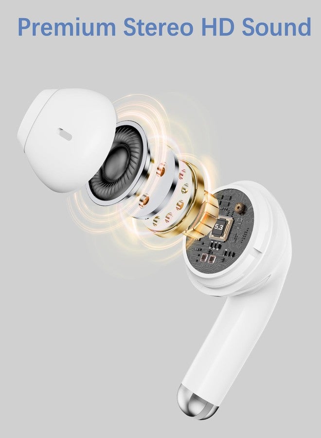 iMangoo 5.3 Bluetooth Headphone Small Ear Bud for Women Girls, All Day Ready Workout Sports Gym Wireless Earphones Earbuds for Apple iPhone 17 Air 16 16e 15 Pro Max 14 13 for Google Pixel 10 White - Image 3